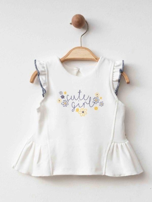 Kız Bebek Organik Pamuklu Papatya Desenli Şortlu Takım