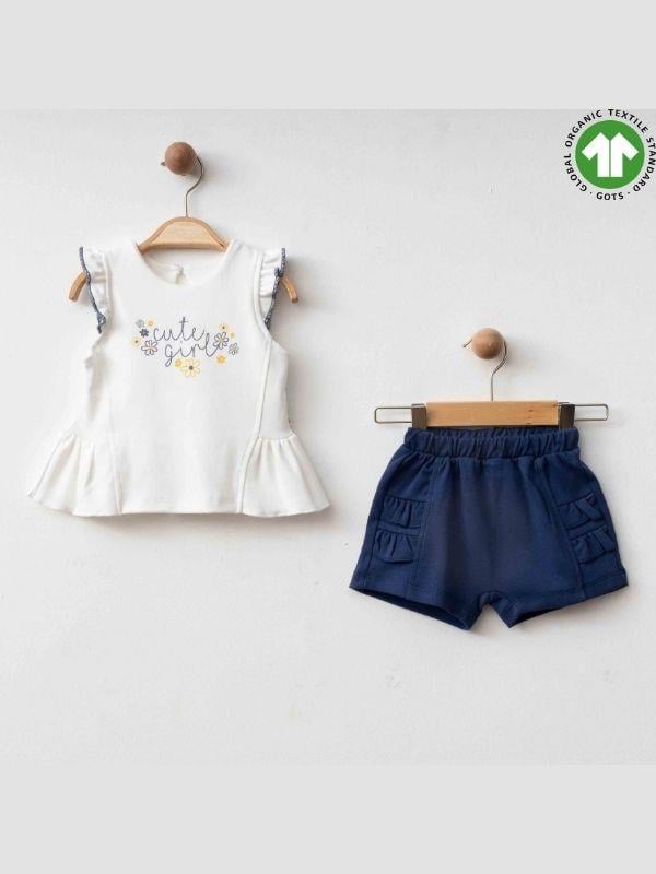 Kız Bebek Organik Pamuklu Papatya Desenli Şortlu Takım