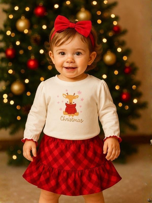 Kız Bebek Organik Yılbaşı Temalı Etekli Takım