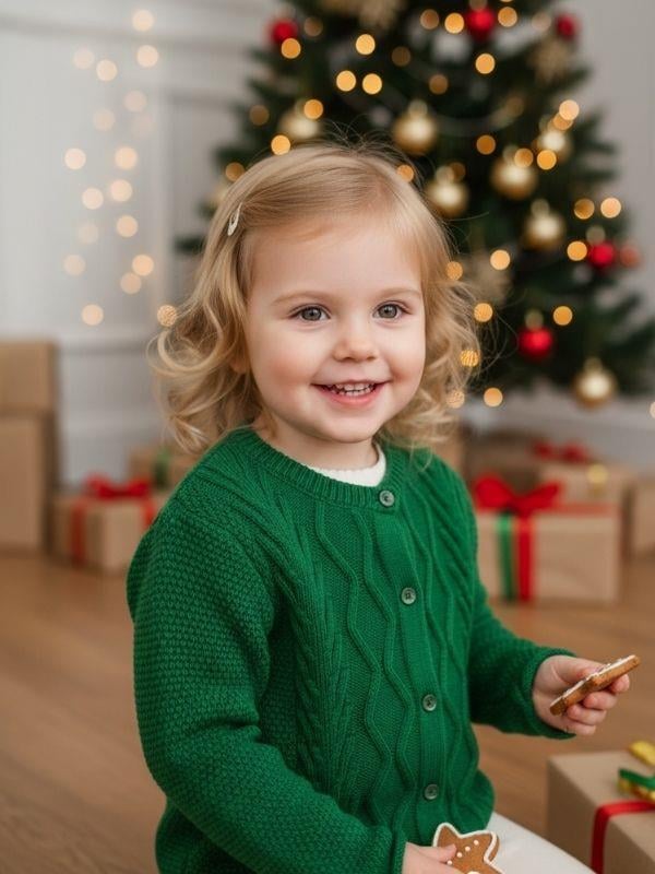 Kız Bebek Örgü Düğmeli Hırka