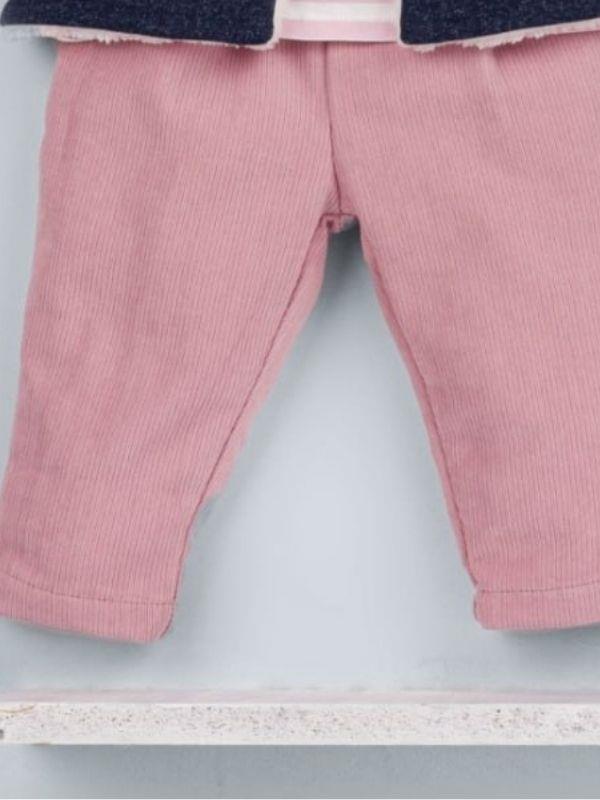 Kız Bebek Örme Kot Ceket Pantolonlu 3 lü Takım