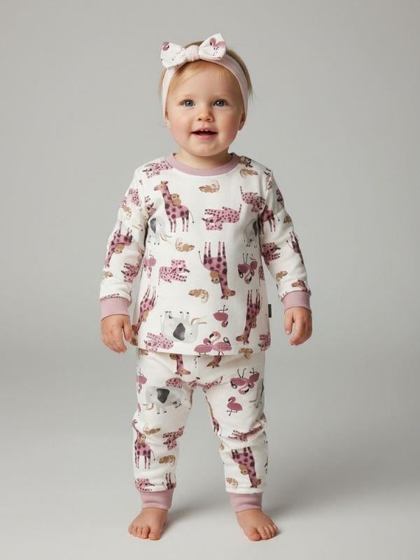 Kız Bebek Pamuklu Animal Desenli Pijama Takımı