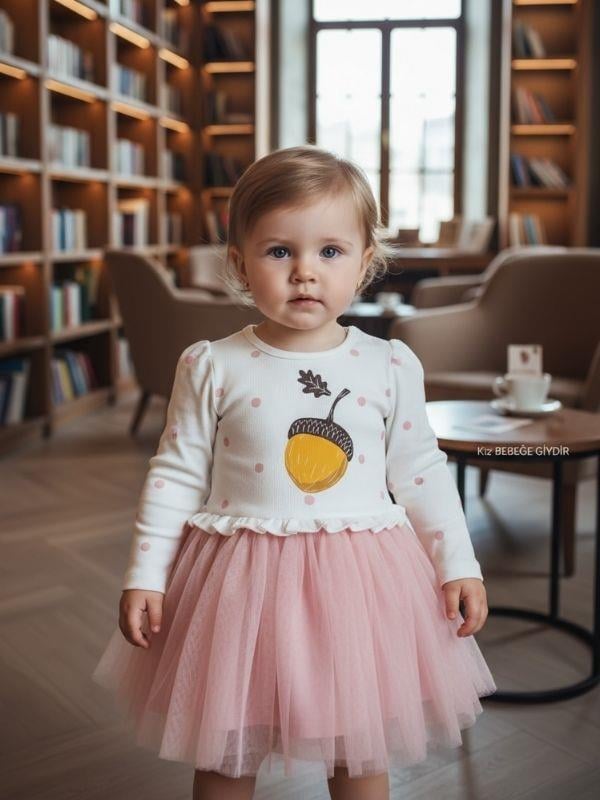 Kız Bebek Pamuklu Baskılı Tütülü Elbise