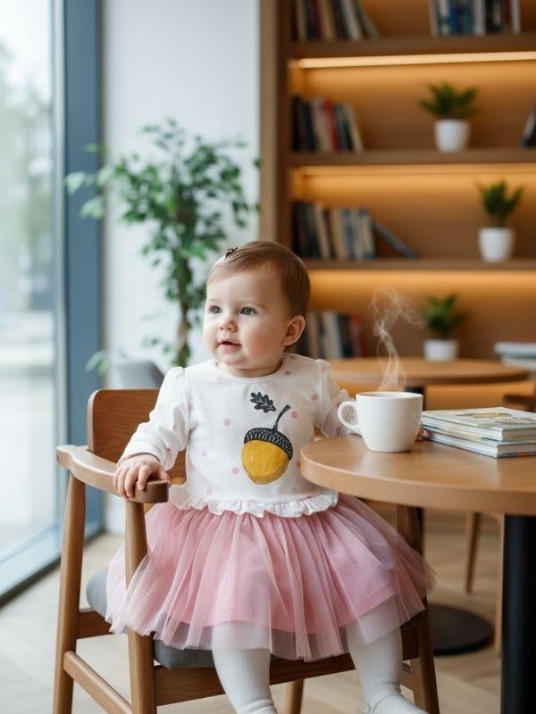 Kız Bebek Pamuklu Baskılı Tütülü Elbise