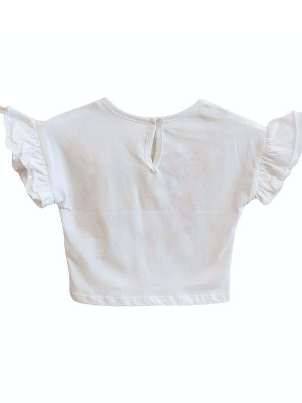 Kız Bebek  Pamuklu Çiçek Baskılı Kolları Fırfırlı Bluz