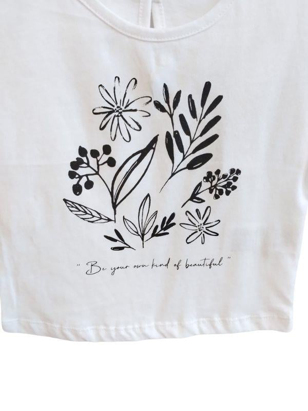 Kız Bebek  Pamuklu Çiçek Baskılı Kolları Fırfırlı Bluz