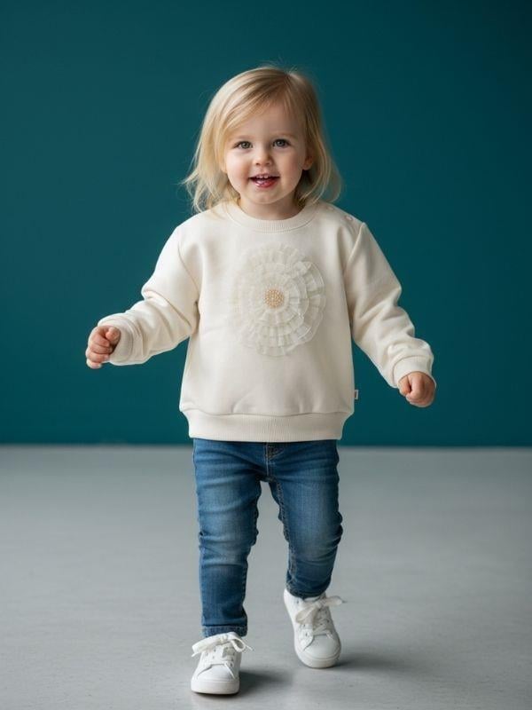 Kız Bebek Pamuklu Çiçek Detaylı Sweatshirt