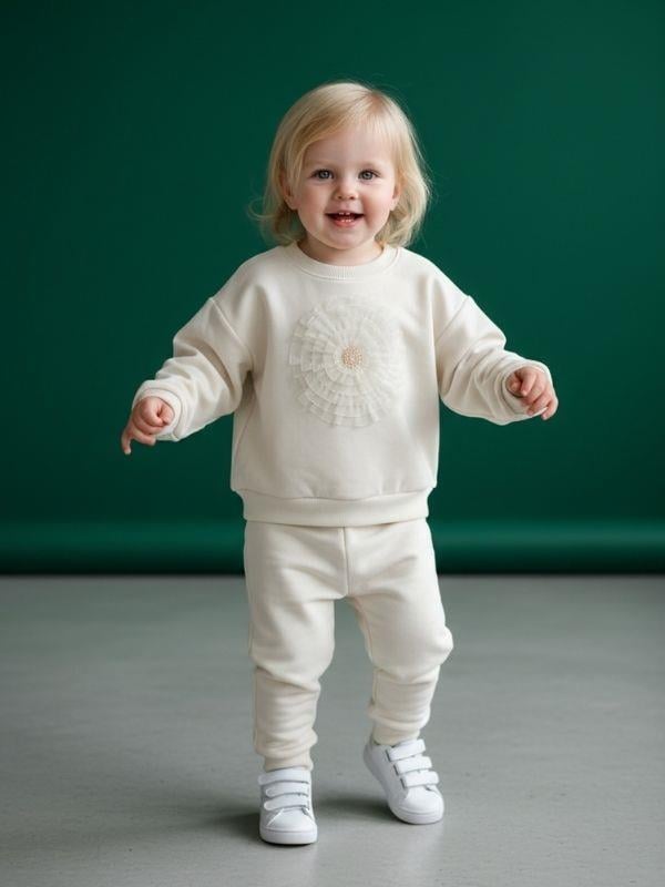 Kız Bebek Pamuklu Çiçek Detaylı Sweatshirt