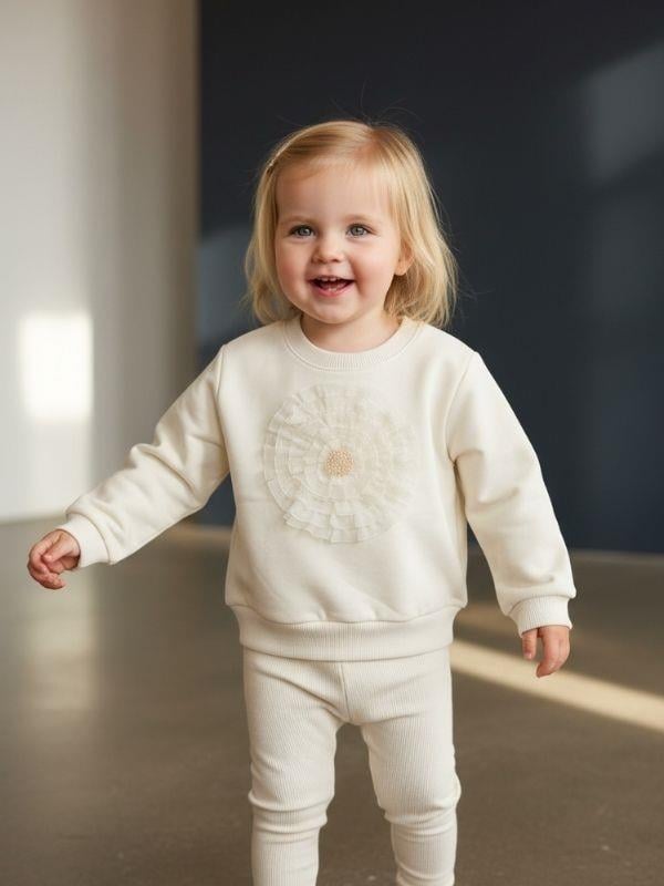 Kız Bebek Pamuklu Çiçek Detaylı Sweatshirt