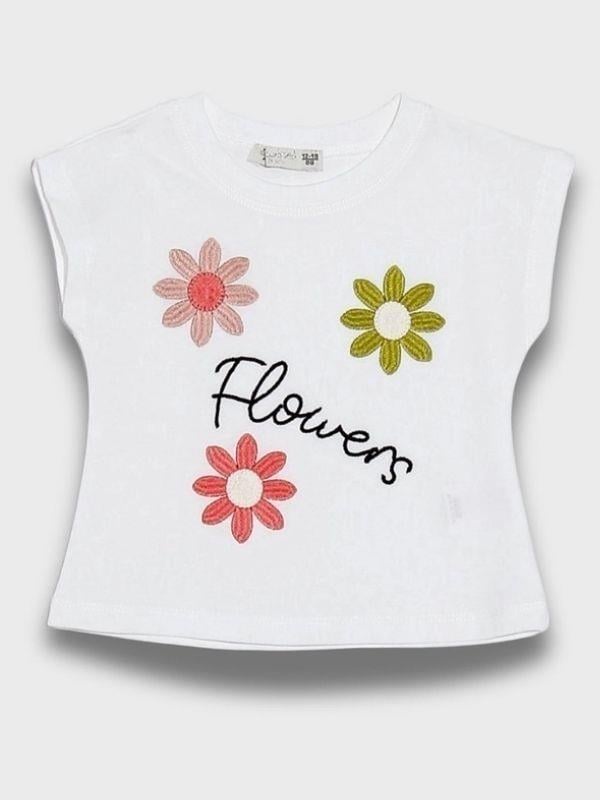 Kız Bebek Pamuklu Çiçek Nakışlı Tshirt