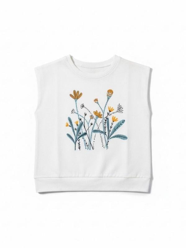 Kız Bebek Pamuklu Çiçekli Yarım Kollu T-shirt