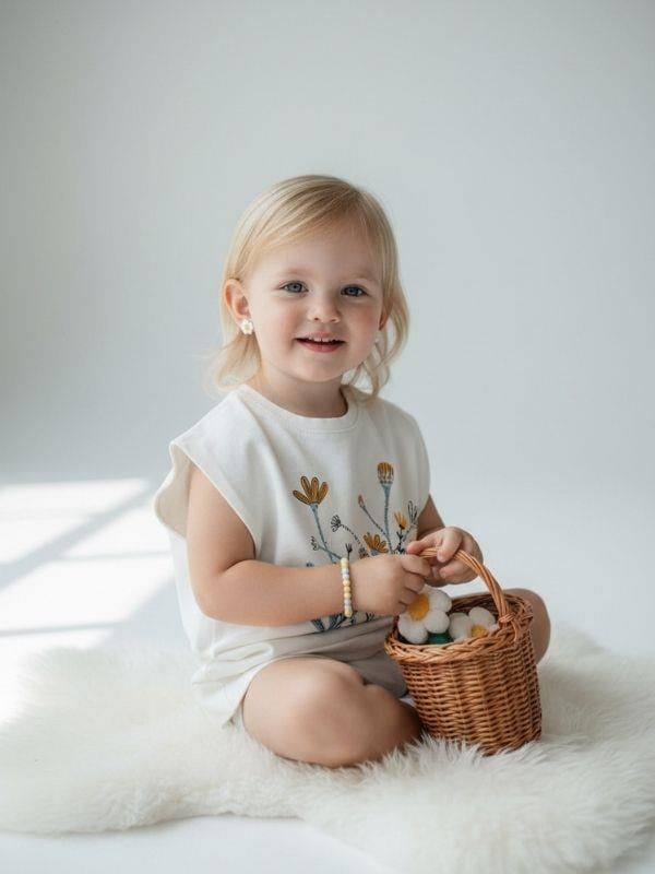 Kız Bebek Pamuklu Çiçekli Yarım Kollu T-shirt