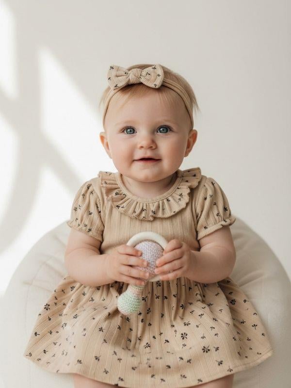 Kız Bebek Pamuklu Çıtçıt Detaylı Desenli Elbise