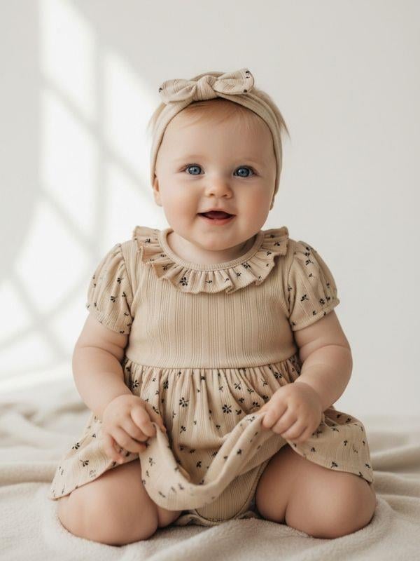 Kız Bebek Pamuklu Çıtçıt Detaylı Desenli Elbise