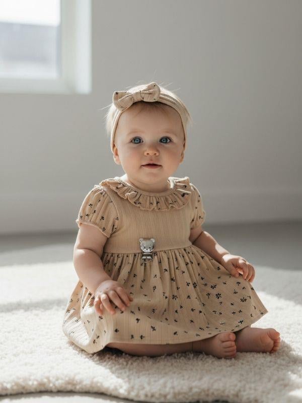 Kız Bebek Pamuklu Çıtçıt Detaylı Desenli Elbise