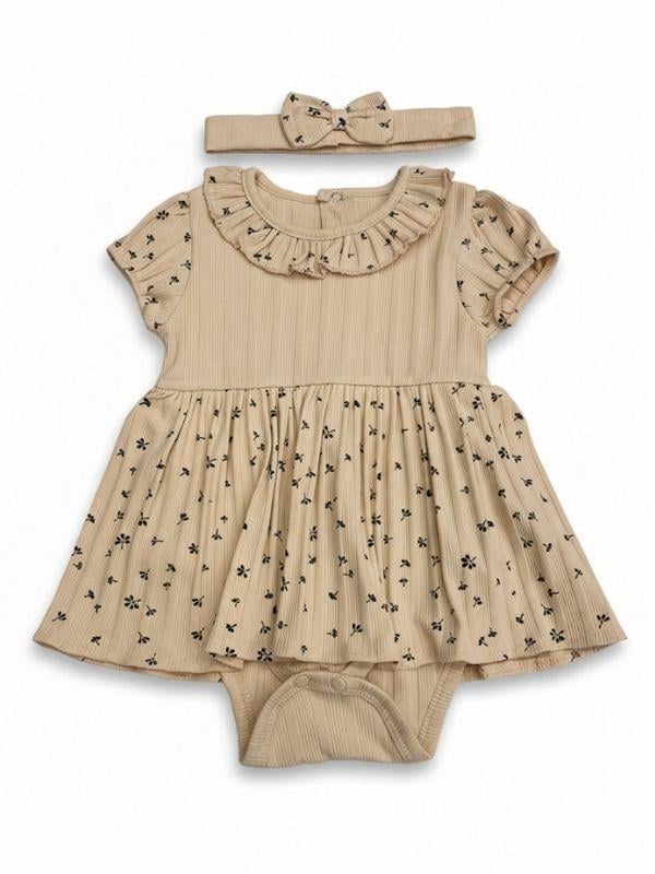 Kız Bebek Pamuklu Çıtçıt Detaylı Desenli Elbise