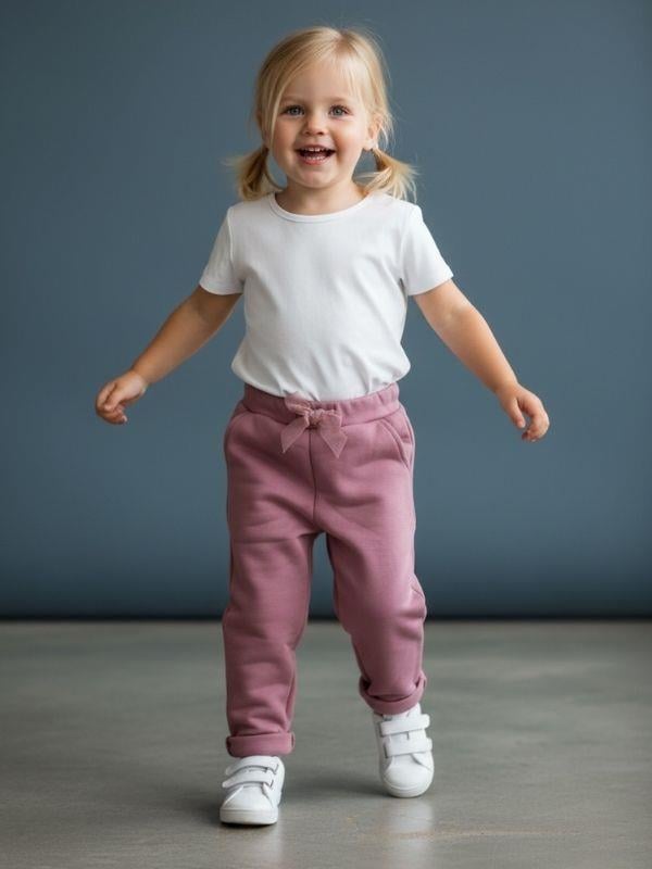 Kız Bebek Pamuklu Fiyonk Detaylı Duble Paça Pantolon