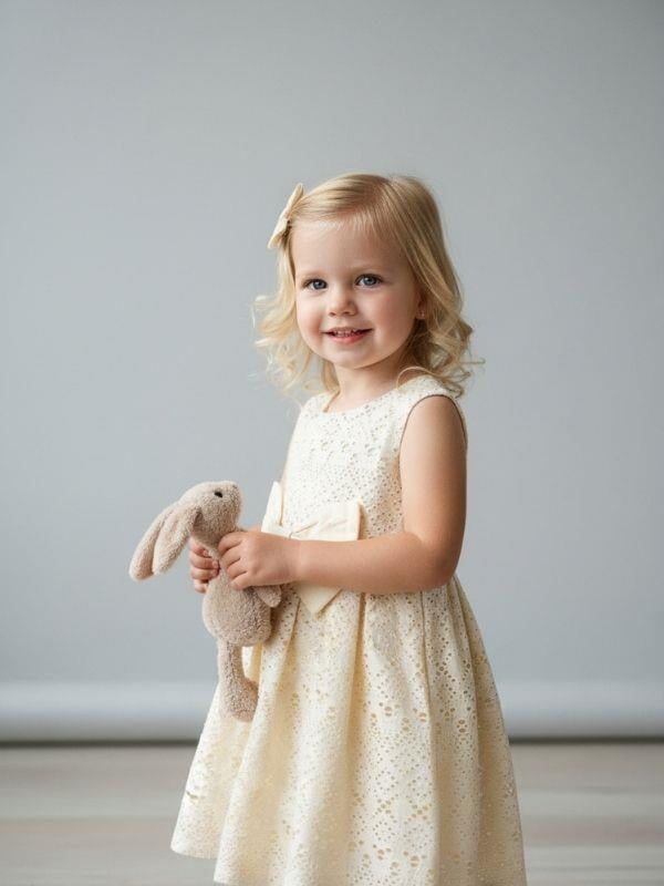 Kız Bebek Pamuklu Fiyonk Detaylı Güpür Elbise