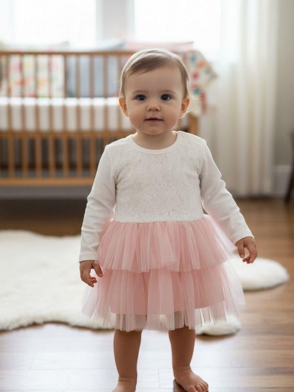 Kız Bebek Pamuklu Güpürlü Tütülü Elbise