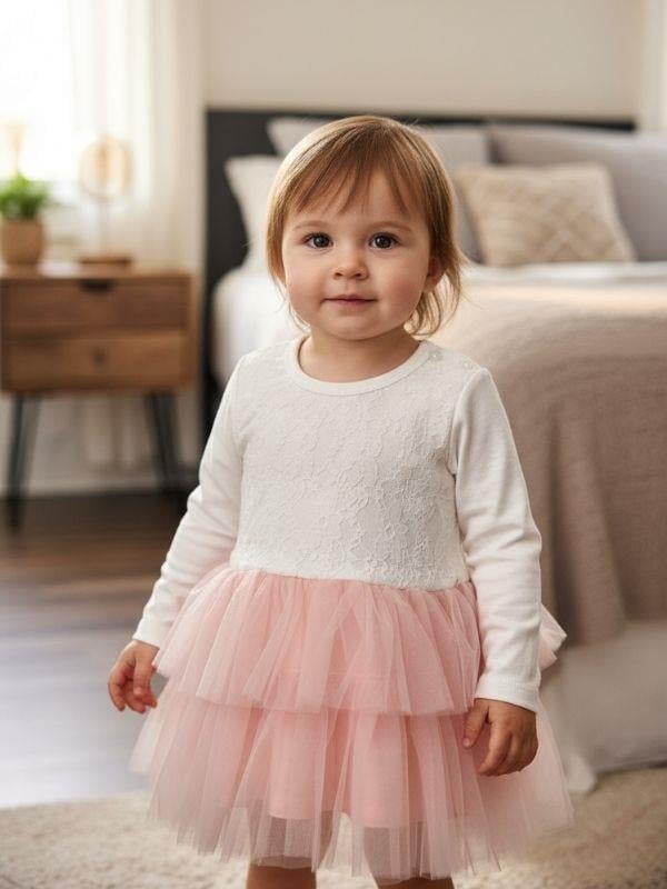 Kız Bebek Pamuklu Güpürlü Tütülü Elbise