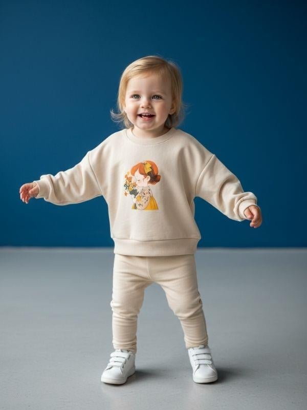 Kız Bebek Pamuklu İki İplik Baskılı Sweatshirt