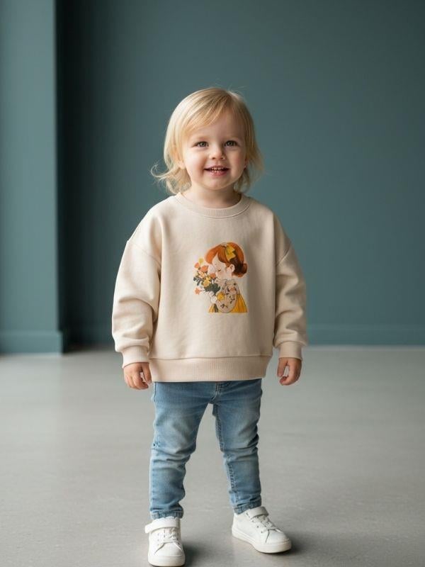 Kız Bebek Pamuklu İki İplik Baskılı Sweatshirt