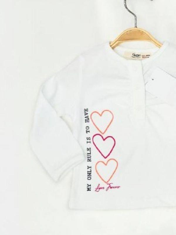 Kız Bebek Pamuklu İnce Uzun Kollu Kalp Desenli Bluz