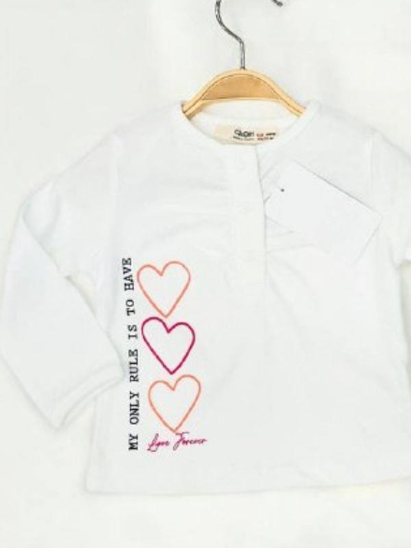 Kız Bebek Pamuklu İnce Uzun Kollu Kalp Desenli Bluz