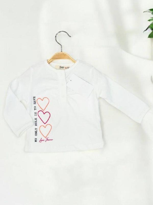 Kız Bebek Pamuklu İnce Uzun Kollu Kalp Desenli Bluz