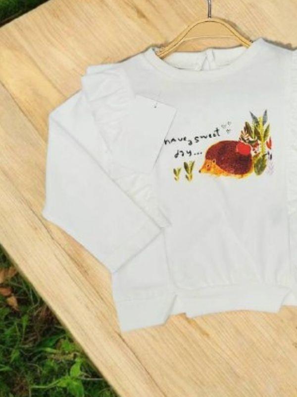 Kız Bebek Pamuklu İnce Uzun Kollu Kirpi Desenli Bluz