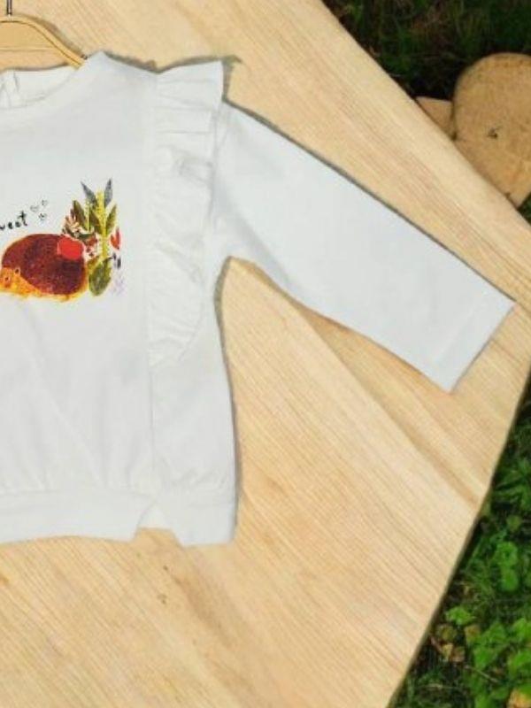 Kız Bebek Pamuklu İnce Uzun Kollu Kirpi Desenli Bluz