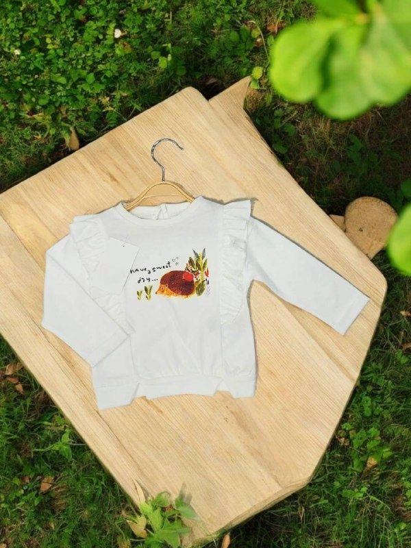 Kız Bebek Pamuklu İnce Uzun Kollu Kirpi Desenli Bluz