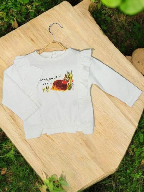 Kız Bebek Pamuklu İnce Uzun Kollu Kirpi Desenli Bluz