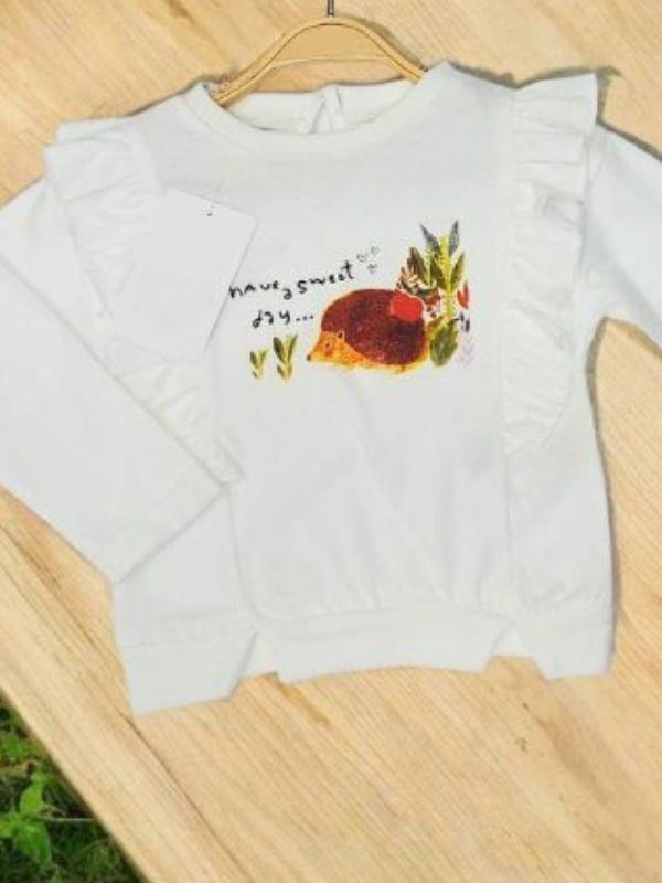 Kız Bebek Pamuklu İnce Uzun Kollu Kirpi Desenli Bluz