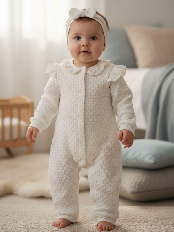 Kız Bebek Pamuklu Jakarlı Kendinden Desenli Patiksiz Tulum