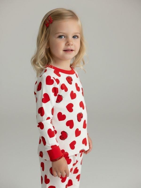 Kız Bebek Pamuklu Kalp Desenli Pijama Takımı