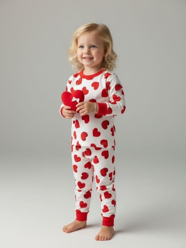Kız Bebek Pamuklu Kalp Desenli Pijama Takımı