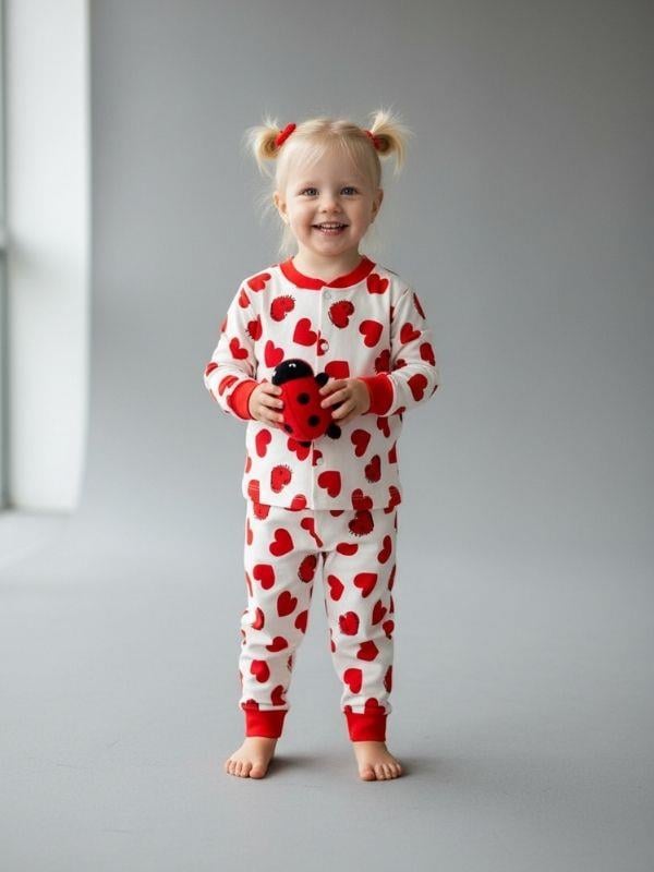 Kız Bebek Pamuklu Kalp Desenli Pijama Takımı