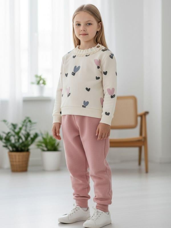 Kız Bebek Pamuklu Kalpli İkili Eşofman Takımı