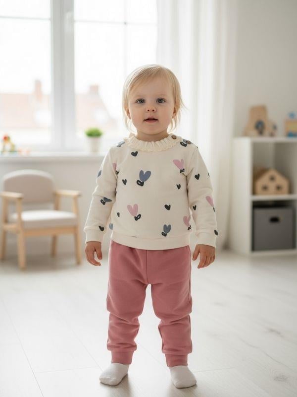 Kız Bebek Pamuklu Kalpli İkili Eşofman Takımı