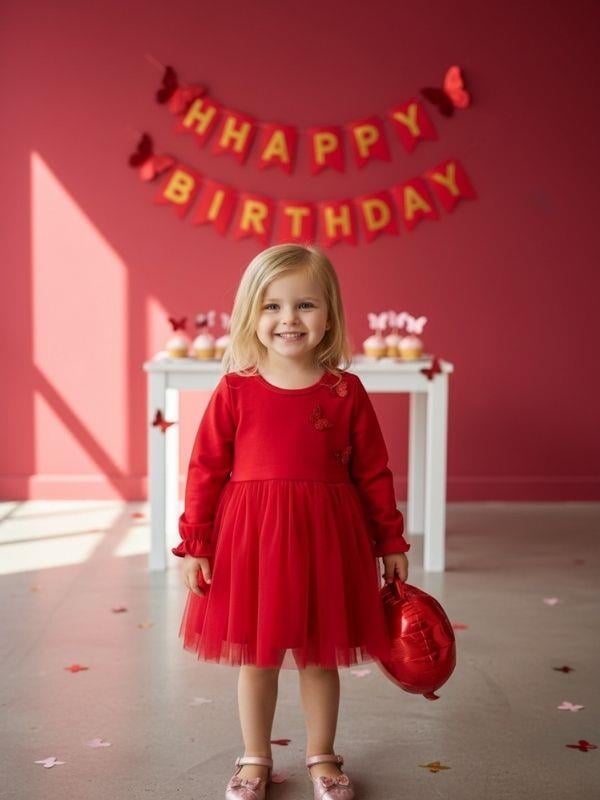 Kız Bebek Pamuklu Kelebek İşlemeli Tütülü Elbise