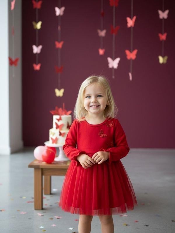 Kız Bebek Pamuklu Kelebek İşlemeli Tütülü Elbise