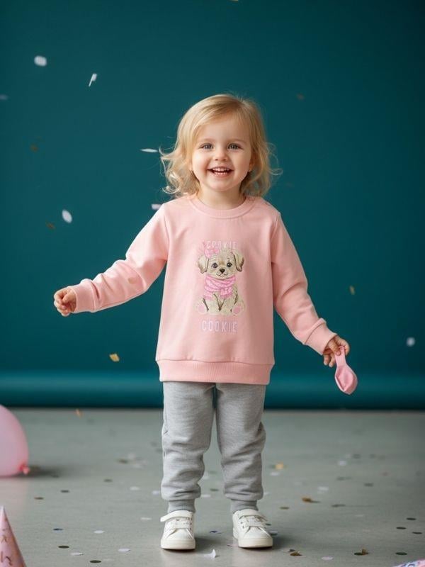 Kız Bebek Pamuklu Köpek Baskılı Eşofman Takımı