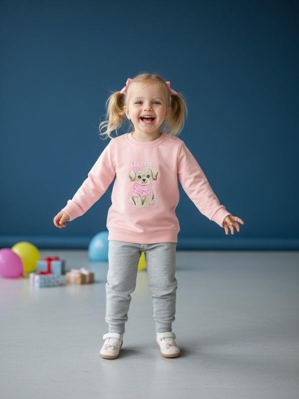 Kız Bebek Pamuklu Köpek Baskılı Eşofman Takımı