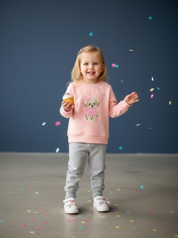 Kız Bebek Pamuklu Köpek Baskılı Eşofman Takımı