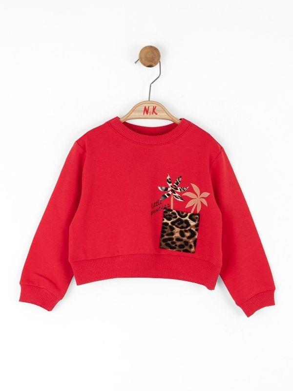 Kız Bebek Pamuklu Leopar Cep Detaylı Sweatshirt
