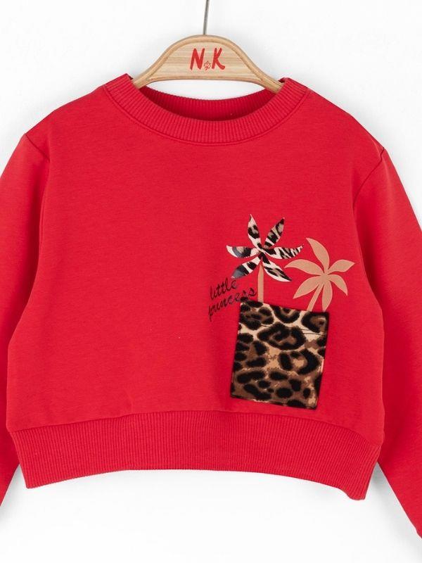 Kız Bebek Pamuklu Leopar Cep Detaylı Sweatshirt