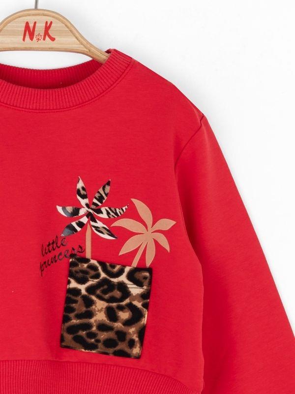 Kız Bebek Pamuklu Leopar Cep Detaylı Sweatshirt