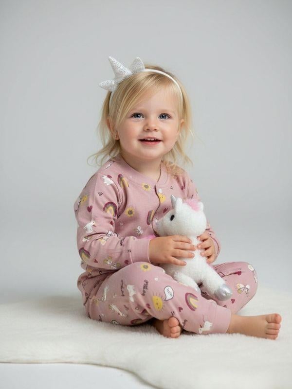 Kız Bebek Pamuklu Önü Çıtçıtlı Desenli Pijama Takımı