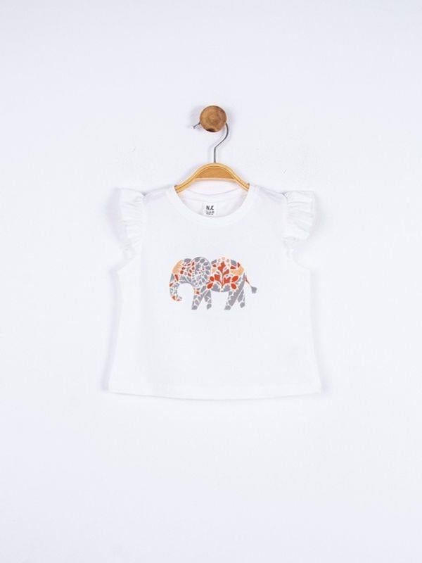 Kız Bebek Pamuklu Taşlı Fil Baskılı Tshirt